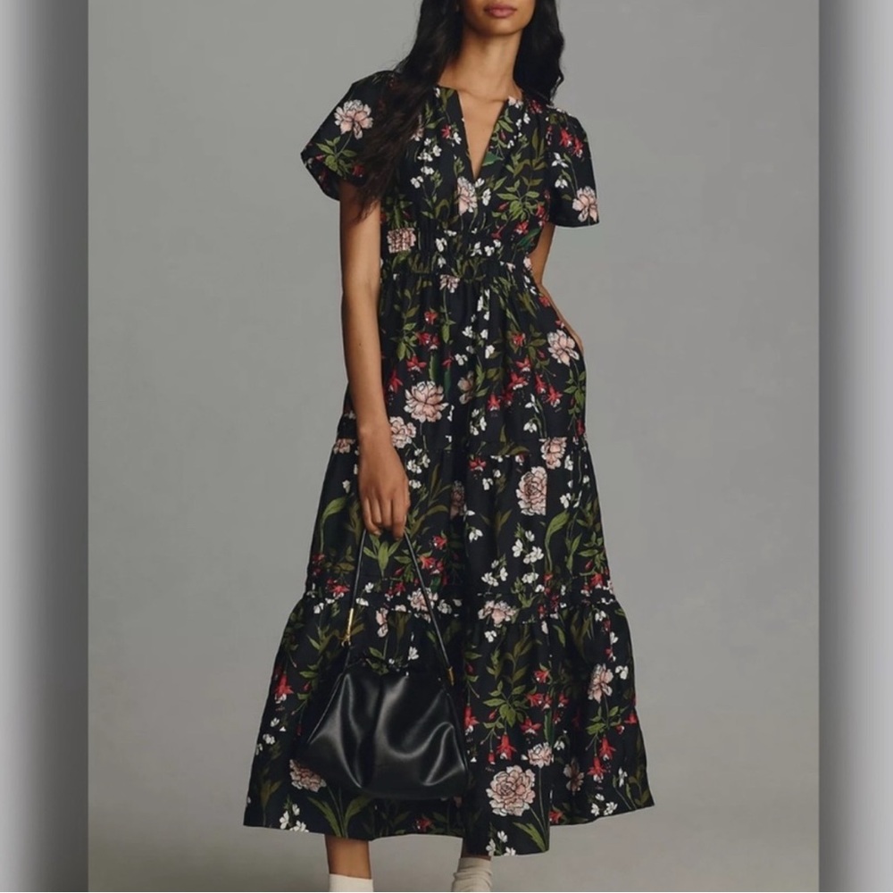 Anthropologie Somerset Maxi Dress - Black Floral, EUC